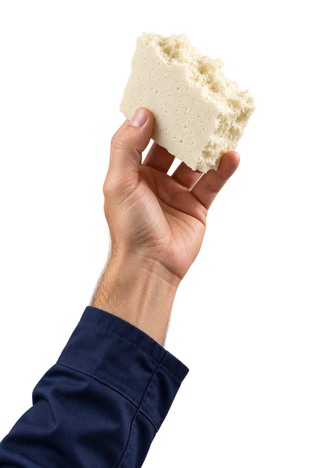 Illustration d’une main présentant un échantillon de mousse isolante